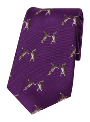 Soprano Boxing Hares On Purple Ground Country Silk Tie