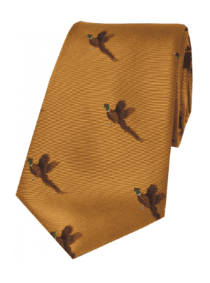 Soprano Flying Pheasant On Golden Ground Country Silk Tie