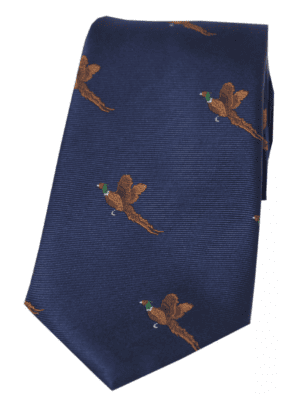 Soprano Flying Pheasant On Navy Ground Country Silk Tie