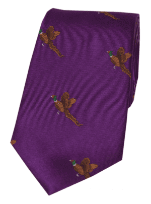 Soprano Flying Pheasant On Purple Ground Country Silk Tie