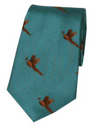 Soprano Flying Pheasant On Teal Ground Country Silk Tie