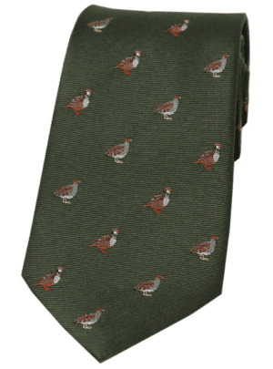 Soprano Grouse and Partridge On Green Ground Country Silk Tie