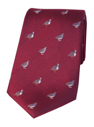 Soprano Grouse and Partridge On Wine Ground Country Silk Tie