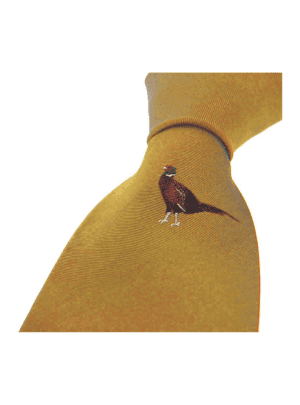 Soprano Single Motif Standing Pheasant On Mustard Ground Country Silk Tie