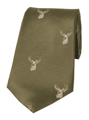 Soprano Stags Heads On Green Ground Country Silk Tie