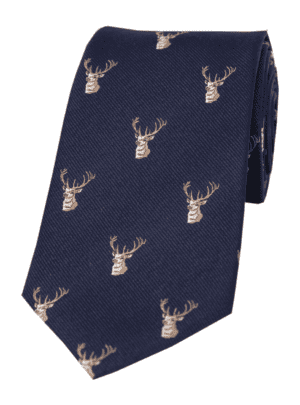 Soprano Stags Heads On Navy Ground Country Silk Tie
